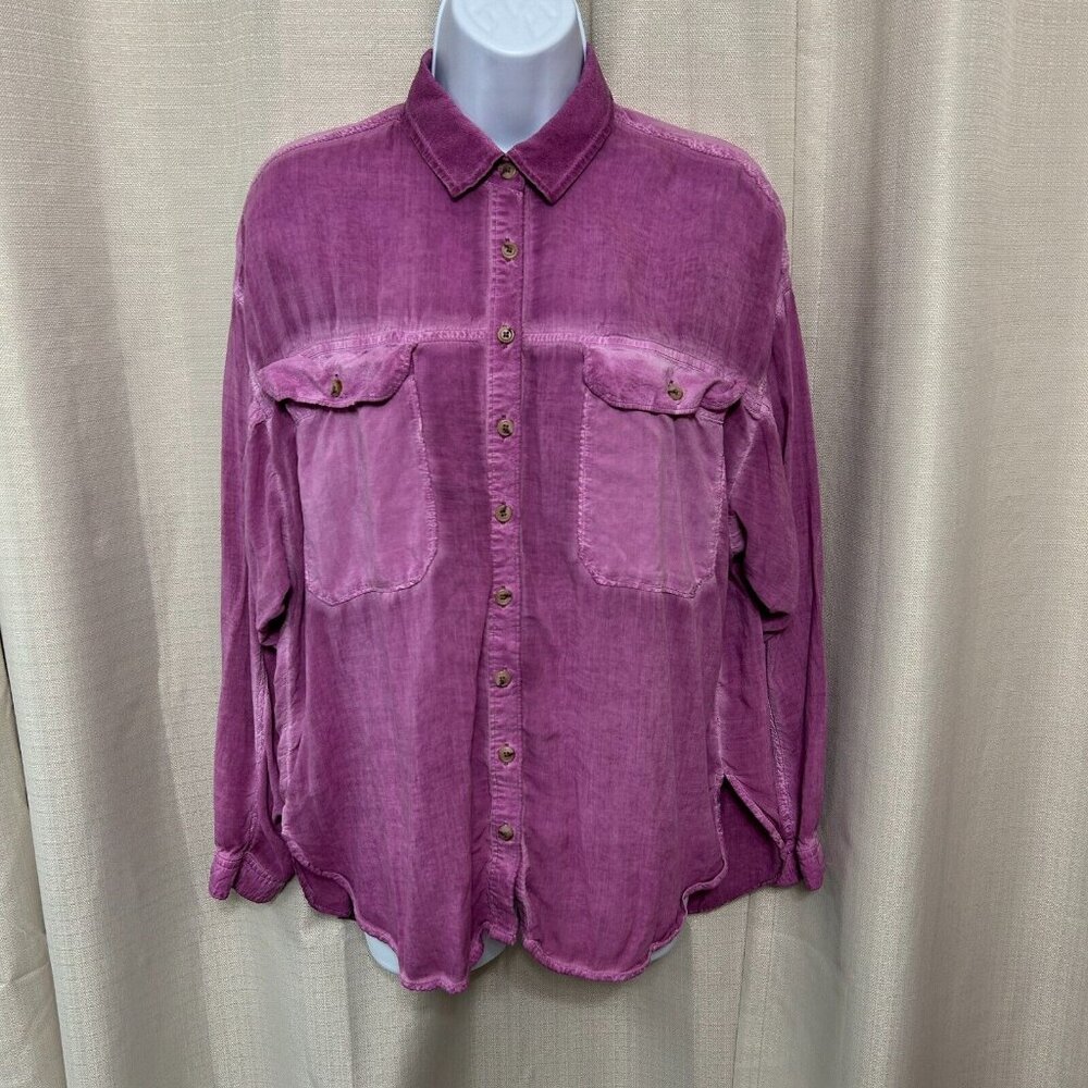 Pilcro Long Sleeve Button Up Shirt Women's Size Small Purple Lightweight Pockets